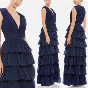 MAC DUGGAL 49287 SPARKLY RUFFLED LAYERED MIDNIGHT GOWN sz 4